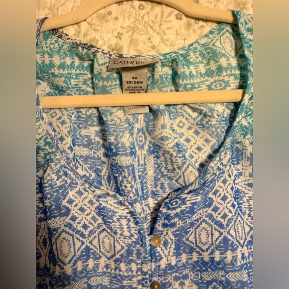 Catherines Blue Green Boho Print Blouse - Picture 8 of 10